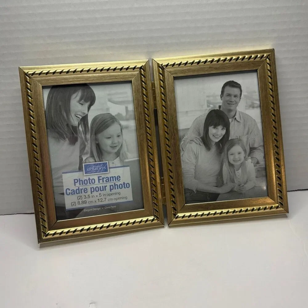 Special Moments Elegant Gold Tone Double Glass Pane Photo Frame 3.5 x 5 Pictures